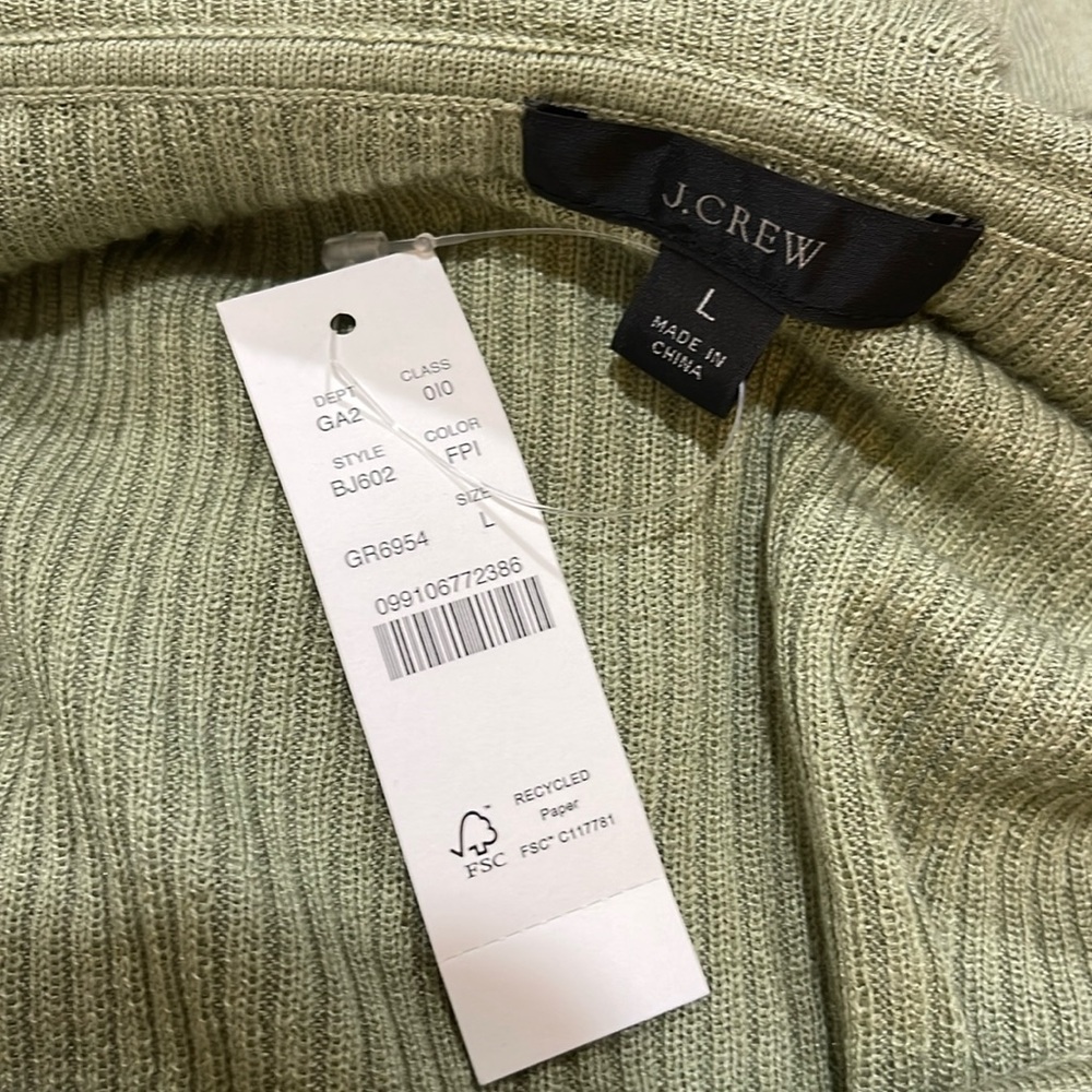 J. Crew Sage Green Ruffle-Trim Ribbed Cardigan - Picture 3 of 5